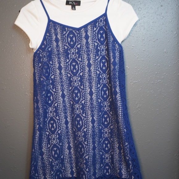 BCX Other - Macy's BCX Girls Navy Blue Lace and White Shirt Short Sleeve Dress Size 14